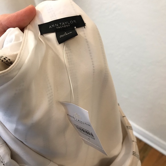 Ann Taylor One Shoulder Dress Cream Black Striped 4 - Picture 8 of 9